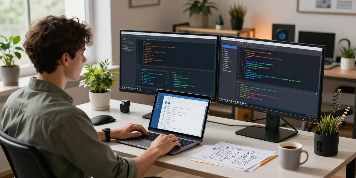 快连 software developer optimizing network performance in a modern workspace.