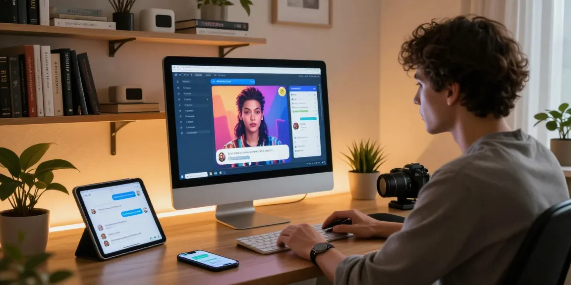 Immersive NSFW AI chat experience with engaging character visuals in a cozy home office setting.